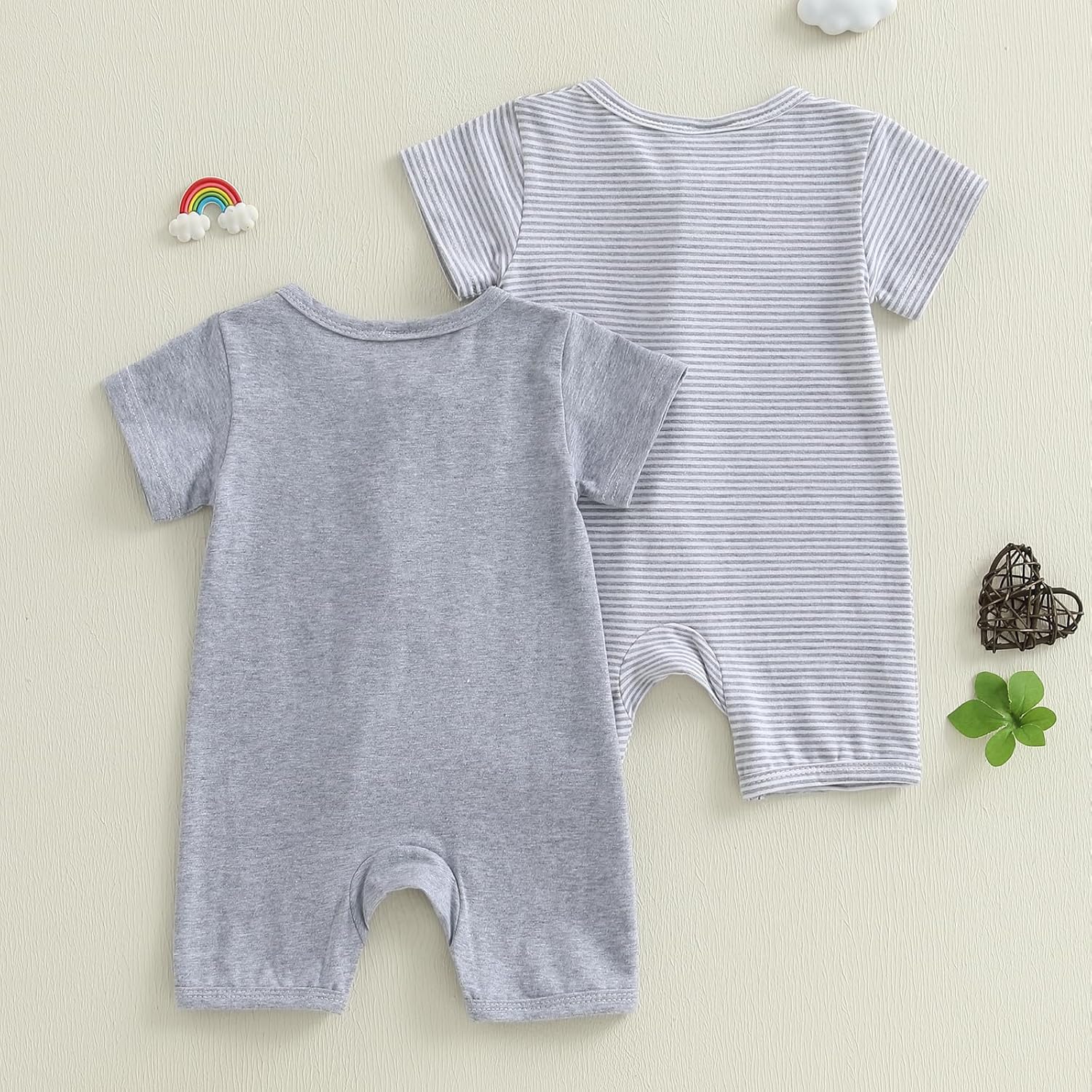 Merqwadd Baby Boy Girl 2 Pack Romper Short Sleeve Zipper Jumpsuit Plain Summer Clothes