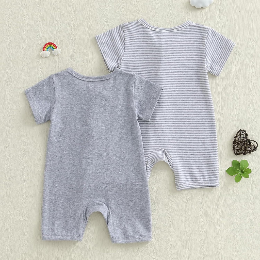 Merqwadd Baby Boy Girl 2 Pack Romper Short Sleeve Zipper Jumpsuit Plain Summer Clothes