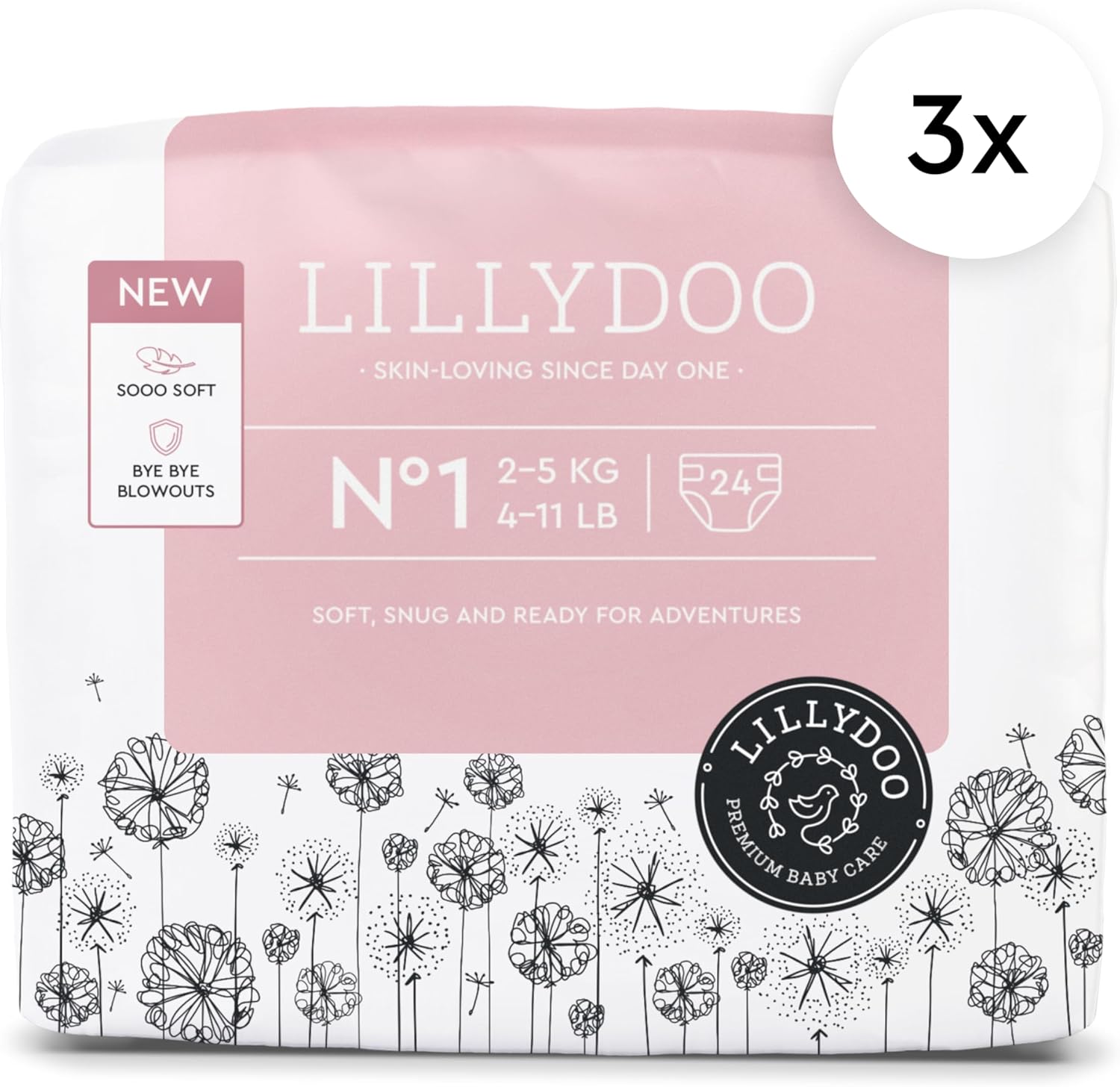 Baby Diapers - Size 1 (4-11 lbs), Half-Monthly Supply (72 Count), Leak Protection, Skin-Friendly, Ultrasoft, Perfume- & Chlorine-Free, Hypoallergenic, Dermatologist Tested, Oeko-TEX®