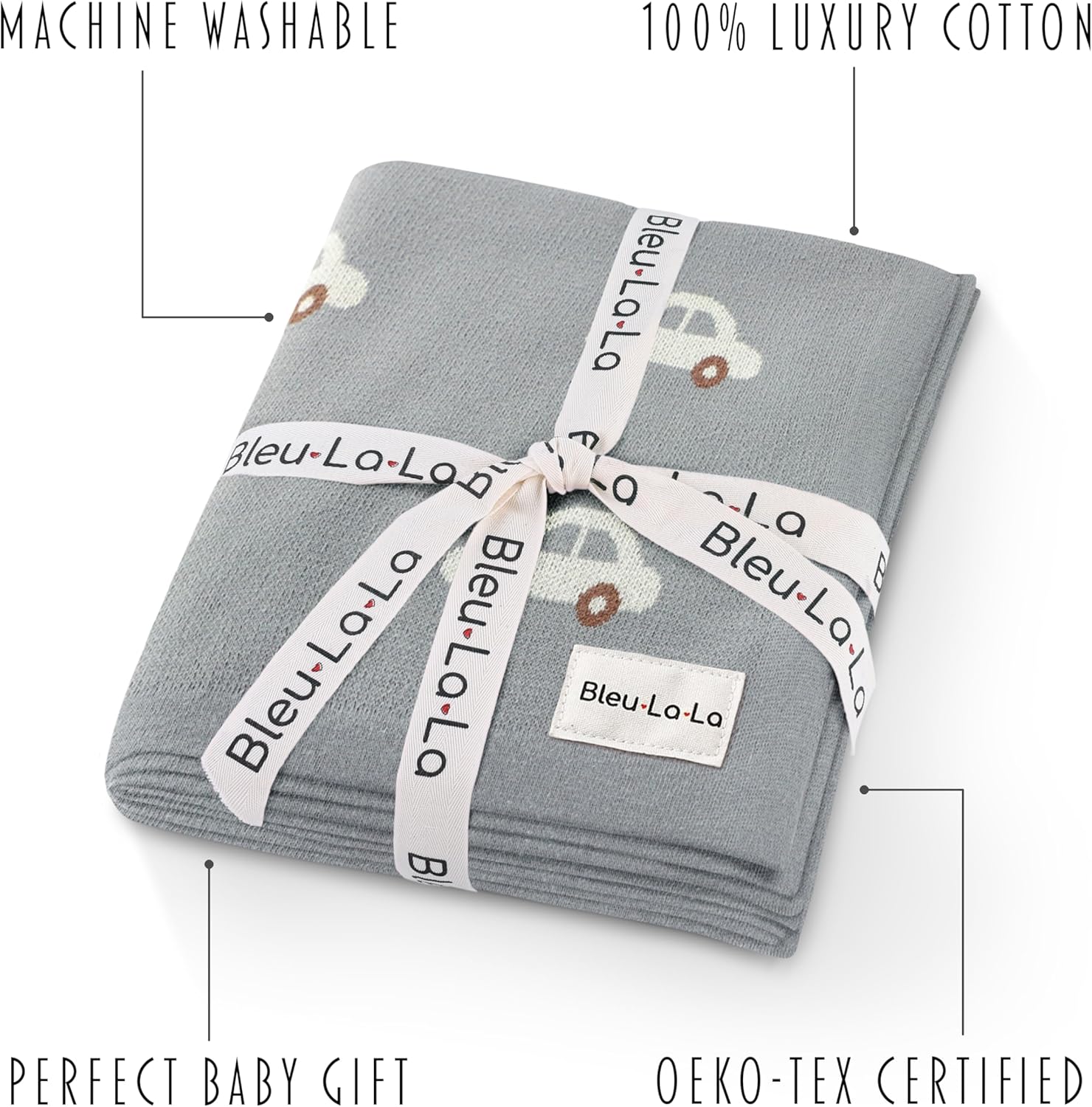 Baby Swaddle Blanket for Boys - 100% Oeko Tex Certified Natural Cotton Buttery Soft Cozy Receiving Swaddle Crib Stroller Blanket for Shower Gift Registry for Newborns, Infants, Toddlers (Cars - Grey)