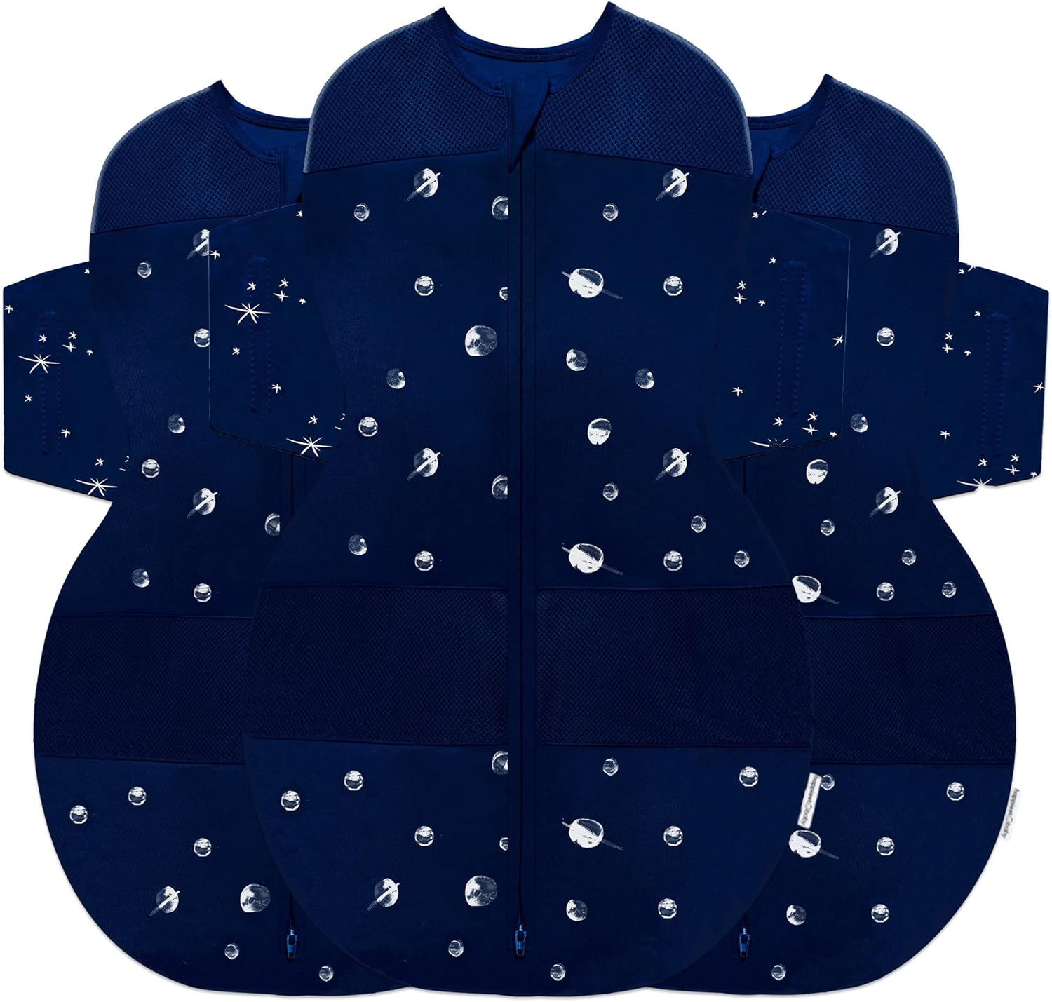 Happiest Baby SNOO Sleep Sack - 100% Organic Cotton Baby Swaddle Blanket - Doctor Designed Promotes Healthy Hip Development - 3-Pack Bundle (Midnight Planets, S, M, L)