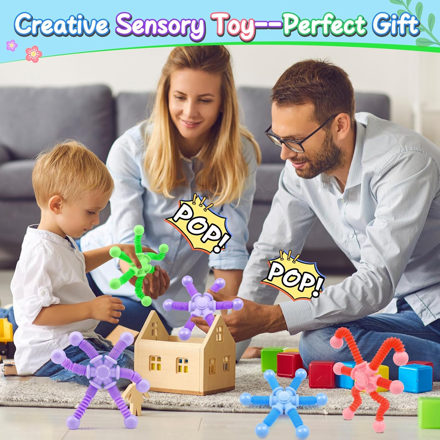 Cevioce Fidget Toys for Kids Adults, 3Pc Fidget Spinner Toys, Sensory Toys for Kids, Easter Basket Stuffers Presents, Pop Tubes Fidget Spinner - Top Stress & Anxiety Relief Sensory Toy(B)