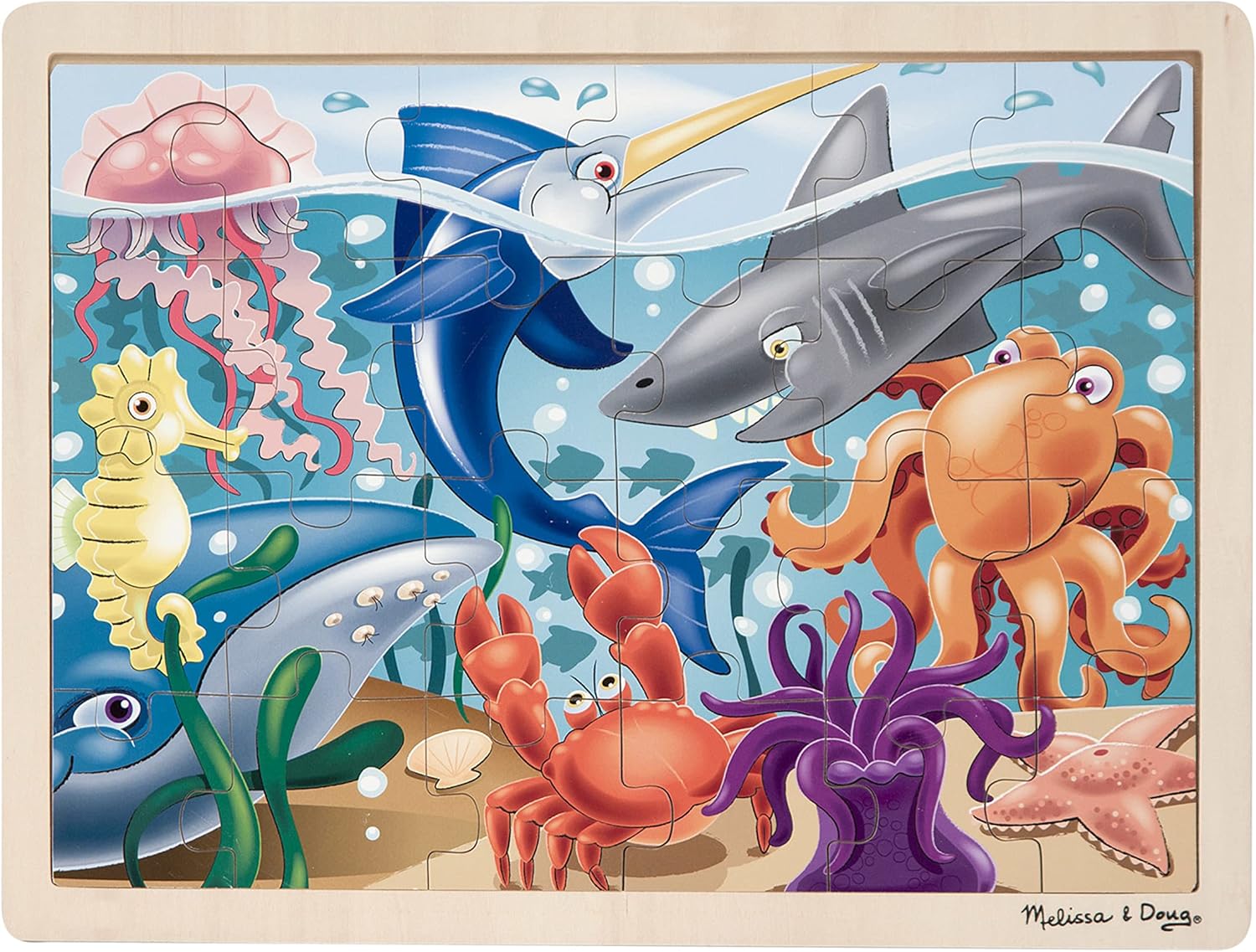 Melissa & Doug Under The Sea Ocean Animals Wooden Jigsaw Puzzle with Storage Tray (24 pcs)