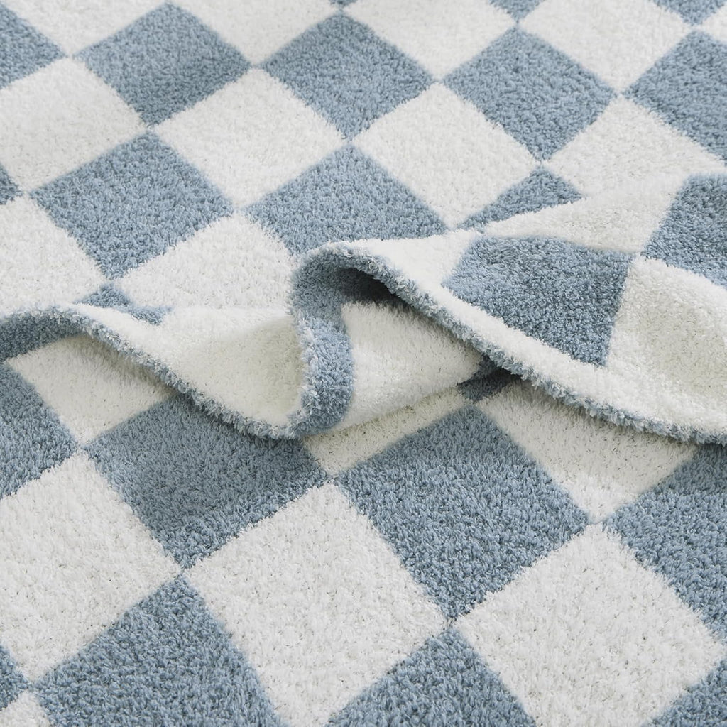 WRENSONGE Checkered Throw Blanket, Grey Blue Soft Cozy Fluffy Warm Hand Made Throw Blankets for Couch, Sofa, Chair, Bed, Camping, Picnic, Travel Lightweight Bed Blanket - 60"*80"