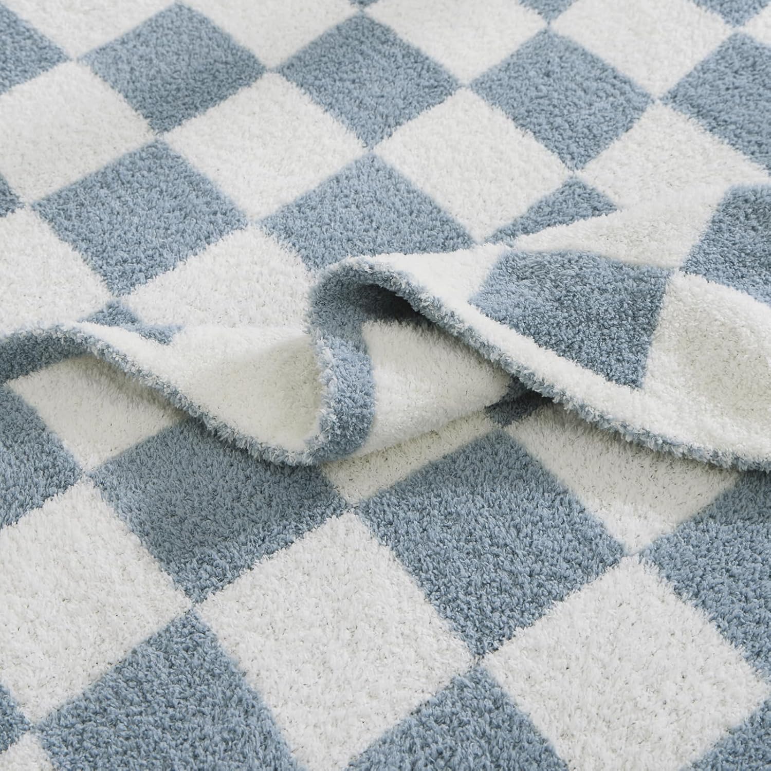 WRENSONGE Checkered Throw Blanket, Grey Blue Soft Cozy Fluffy Warm Hand Made Throw Blankets for Couch, Sofa, Chair, Bed, Camping, Picnic, Travel Lightweight Bed Blanket - 60"*80"