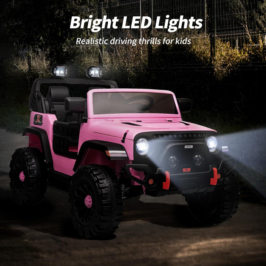 2 Seater Ride on Car Truck, 12V Kids Electric Ride on Toy for Big Kids Age 3-8 w/Remote Control- Light Pink