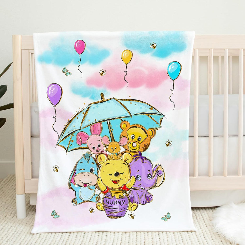 UNIQUE Blue Winnie Ultra Soft Fleece Baby Blanket 30x40in, Cute Winnie Baby Blanket, Gender Neutral