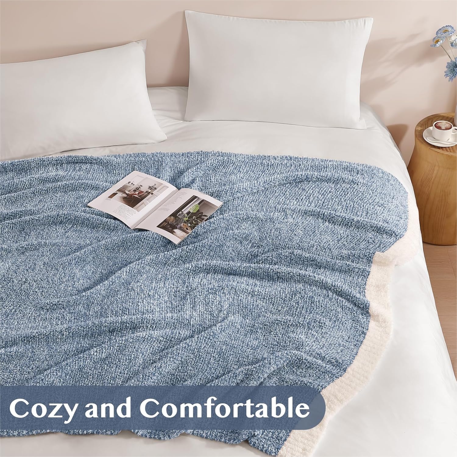 WRENSONGE Throw Blanket Cationic Dyeing Blue Soft Cozy Fluffy Warm Hand Made Weave Throw Blankets for Couch, Sofa, Chair, Bed, Camping, Picnic, Travel Lightweight Bed Blanket - 60"*80"