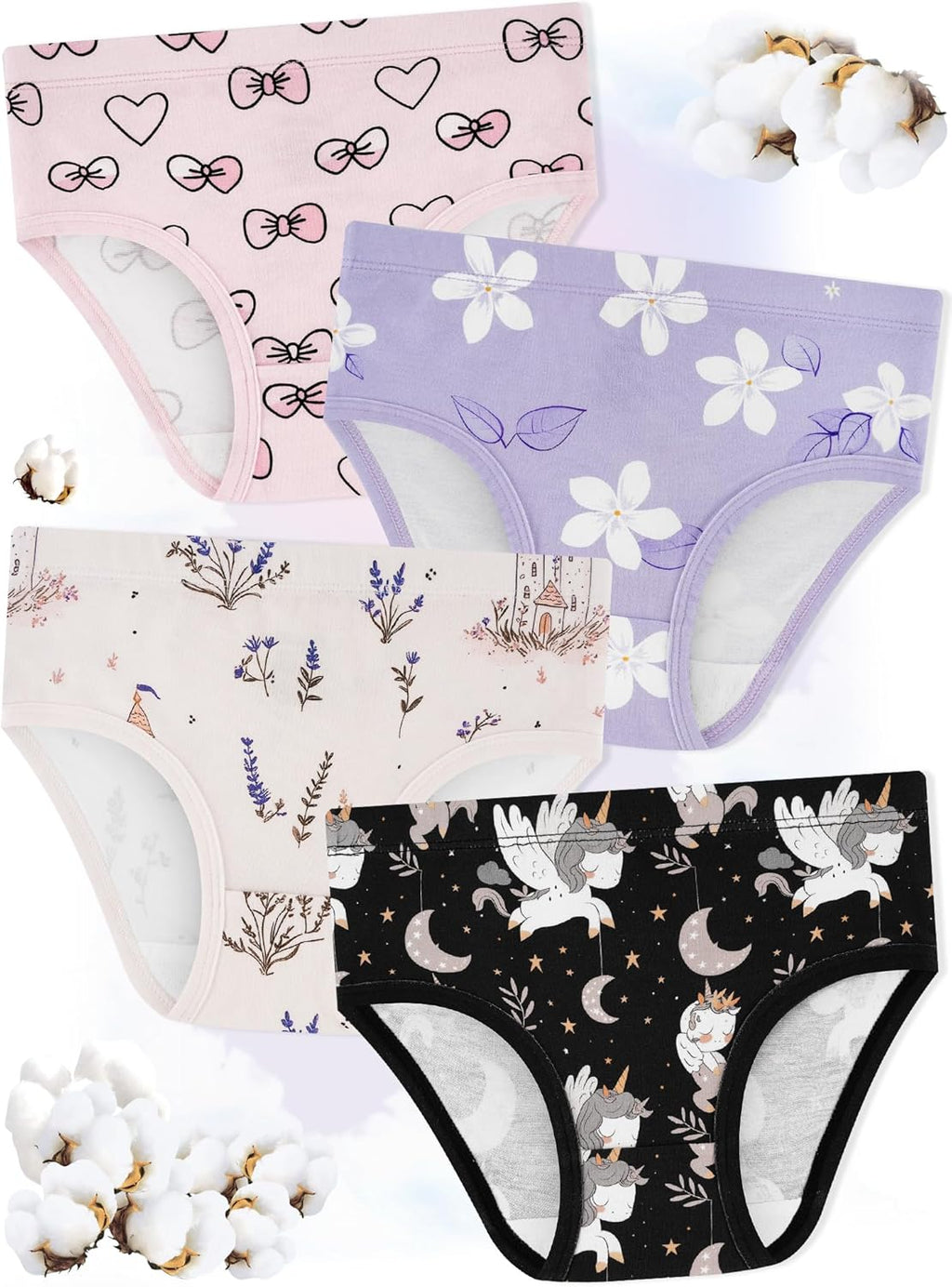 Girls' Underwear,Soft Cotton Tagless Panties for Toddlers' & Little Kids' Comfort,Breathable Briefs,8-Pack