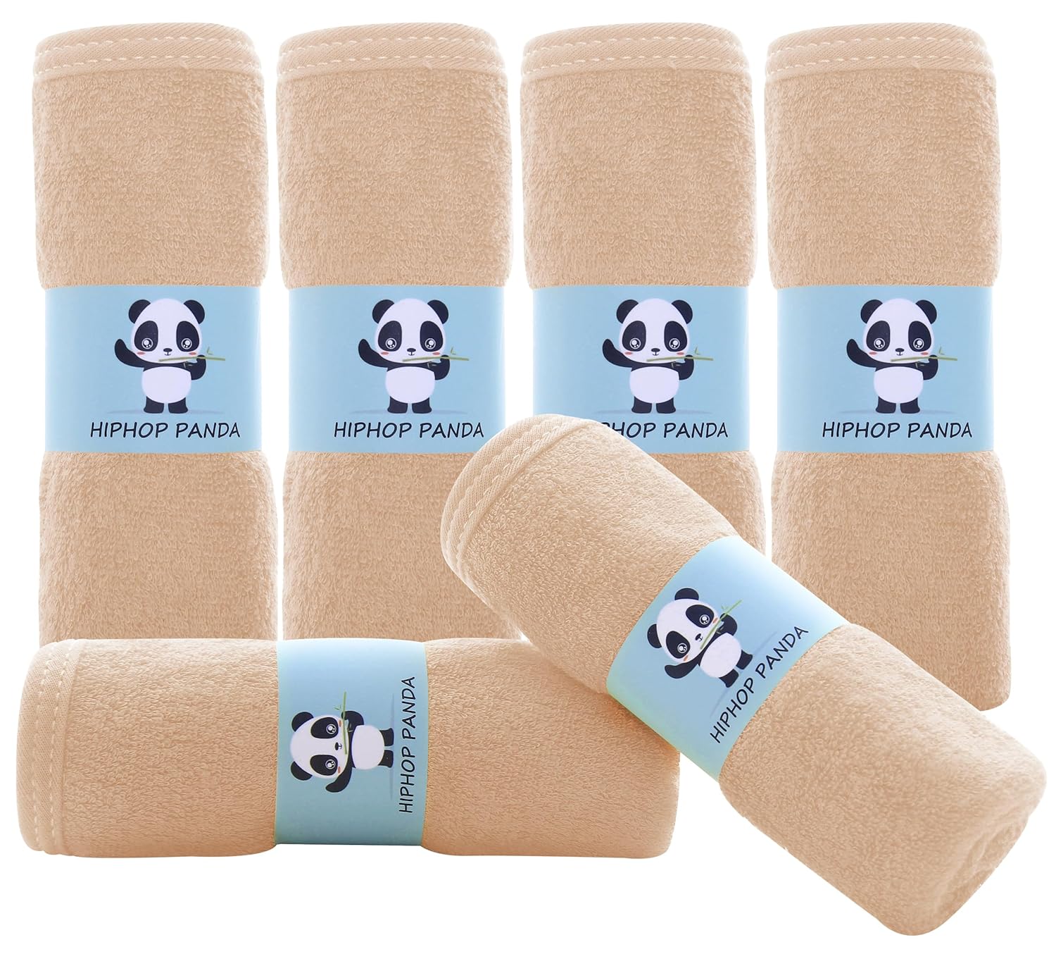 HIPHOP PANDA Baby Washcloths, Rayon Made from Bamboo - 2 Layer Ultra Soft Absorbent Newborn Bath Face Towel - Reusable Baby Wipes for Delicate Skin - Brown, 6 Pack