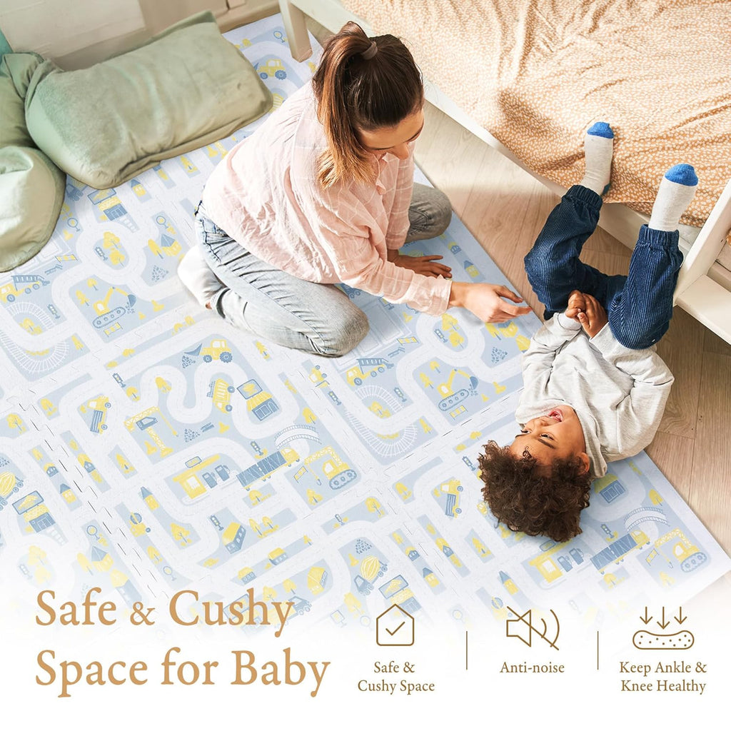Premium Baby Foam Play Mats - Stylish Floor & Exercise Puzzle Mat for Toddlers and Kids- 6 Soft, Non-Toxic, Odorless, Peel-Resistant Foam Tiles - 6ft x 4ft- 0.5” inch Thick, Pastel Blue Gray