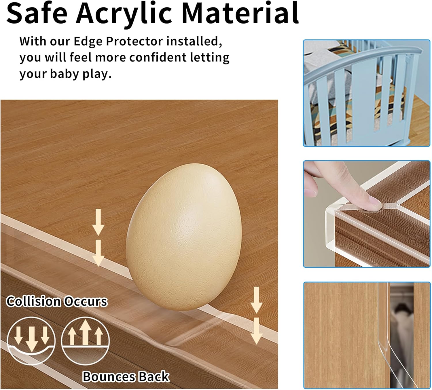 1.57 in x 16.4 FT,Edge Corner Protector Baby Proofing with 6 Corners,Soft Clear Furniture Table Corner Guard & Edge Safety Cabinet Door Bumper,Crib Bumpers,Wall Protector