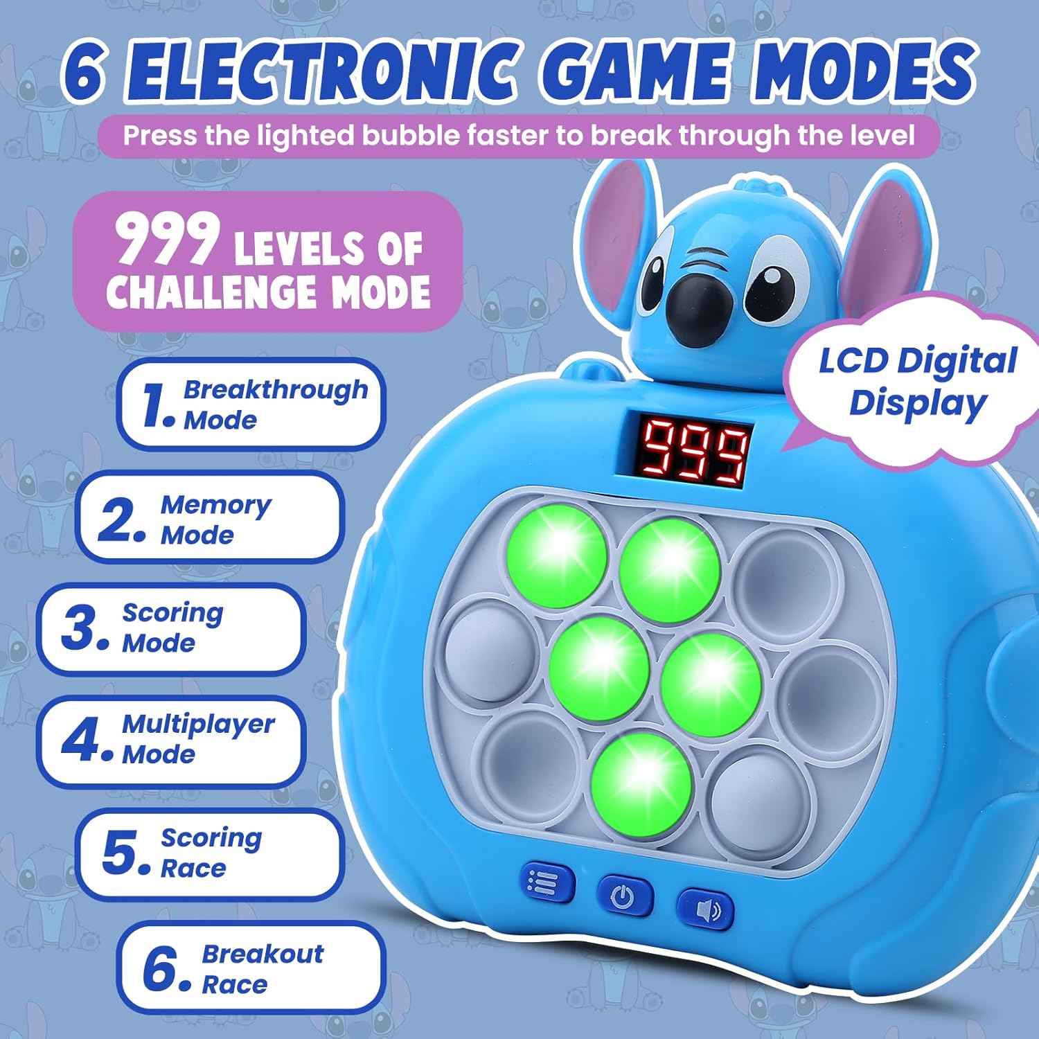 Fast Push Bubble Game Quick Push Pop It Light up Pop Fidget Toys with Led Screen Handheld Educationa Sensory Toys Kids Boys and Girls Teens Best Party Favors