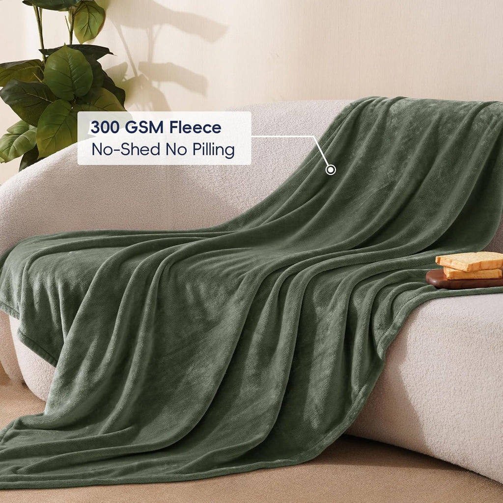 PHF Ultra Soft Fleece Throw Blanket, No Shed No Pilling Luxury Plush Cozy 300GSM Lightweight Blanket for Bed, Couch, Chair, Sofa Suitable for All Season, 50" x 60", Olive Green