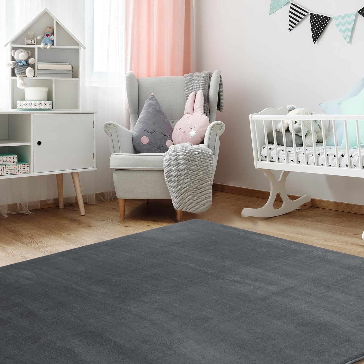 BALAPET Thick Memory Foam 47x47 Play Mat for Playpen, Super Soft Velvet Portable Baby Playpen Mat for Kids Toddler Crawling and Play, Non-Slip Bottom Playmat, Dark Grey