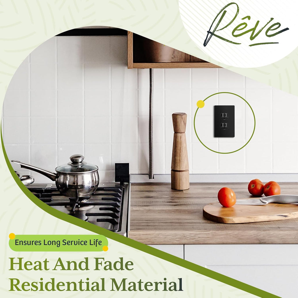 TG Mid-Size Screwless Duplex Wall Plate, Child Safe Receptacle Outlet Cover, Medium Size 1-Gang 4.88" H x 3.11" L, Polycarbonate Thermoplastic, UL Listed, SP-MS1-BK5P, Black (5 Pack)