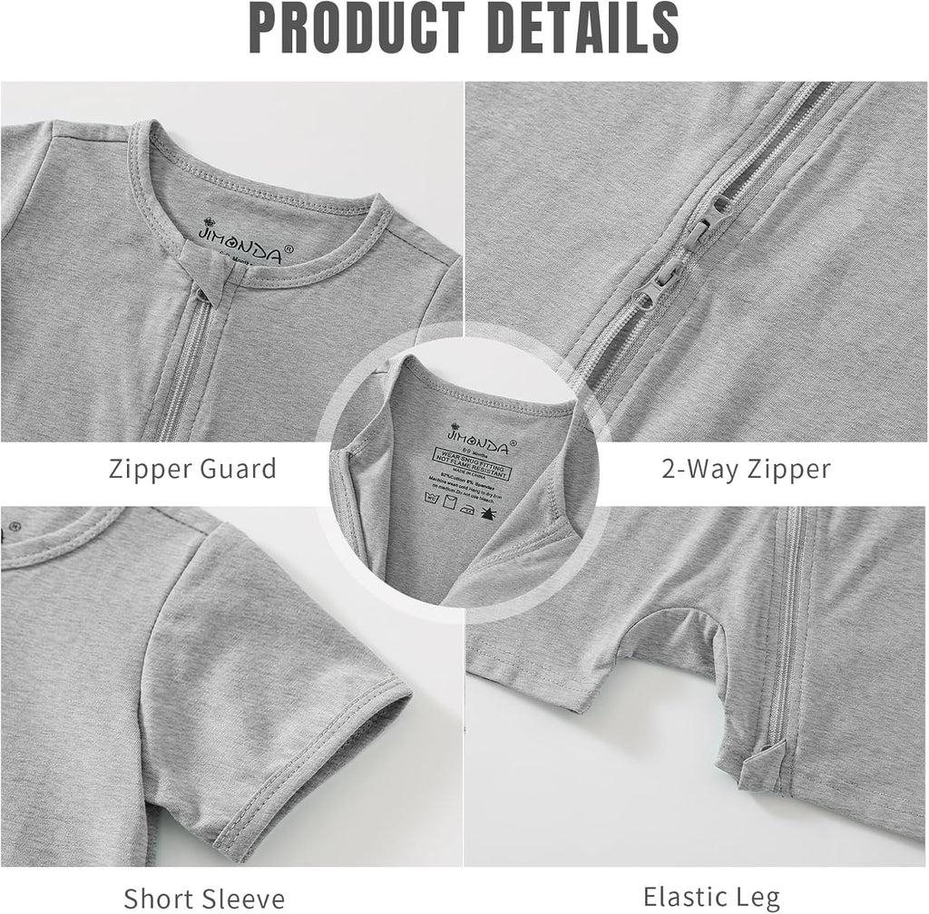 Jimonda Baby Rompers Cotton Baby Boys Baby Girls Short Sleeve Sleepers Pjs Two Way Zipper One-piece Neutral Sleep and Play