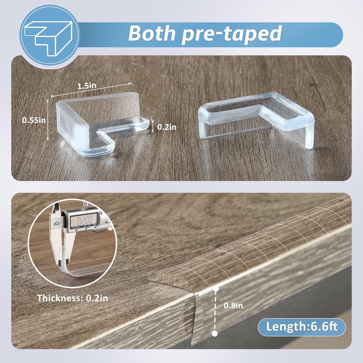 Edge Corner Protector Baby Proofing 6.6ft (2M) with 8 Corners, Clear Soft Corner Protectors Baby Proof, Furniture Corner Guard & Edge Safety, Edge Protector for Table and Fireplace