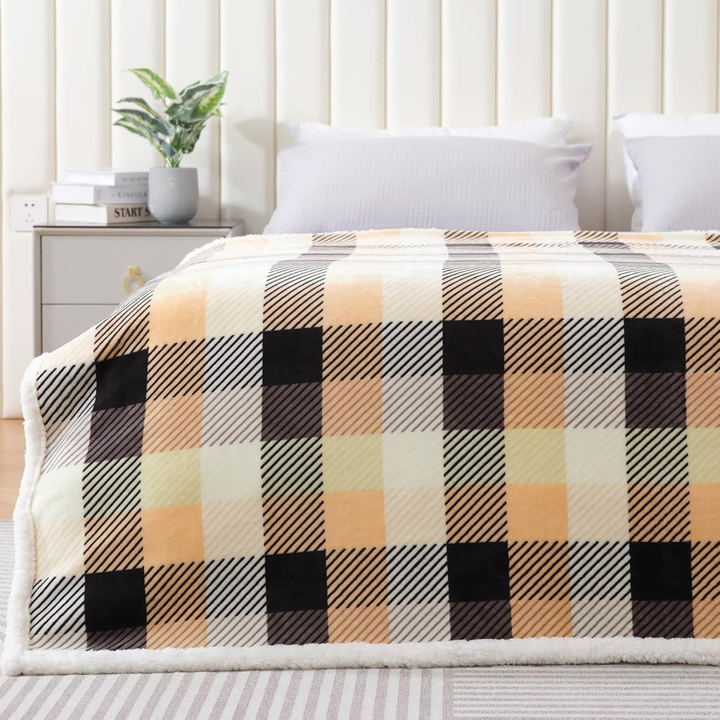 Touchat Sherpa Plaid Twin Blanket 60" X 70", Fuzzy Fluffy Soft Cozy Throw Blanket, Twin Size Plush Fleece Flannel Plush Microfiber Blanket for Couch Bed Sofa (Brown Color)
