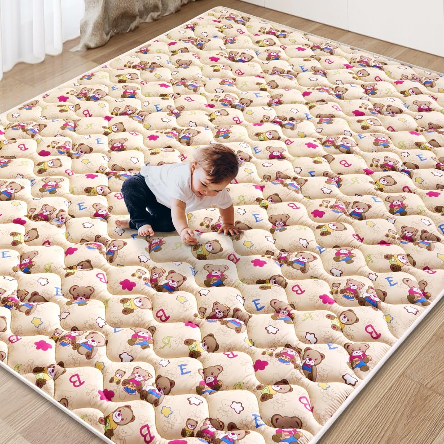 Vibe Bear Baby Play Mat - 79" X 63",Premium Thicker Foam One-Piece Crawling Mat, Extra Large Anti-Slip Activity Playmat for Babies, Toddlers & Infants