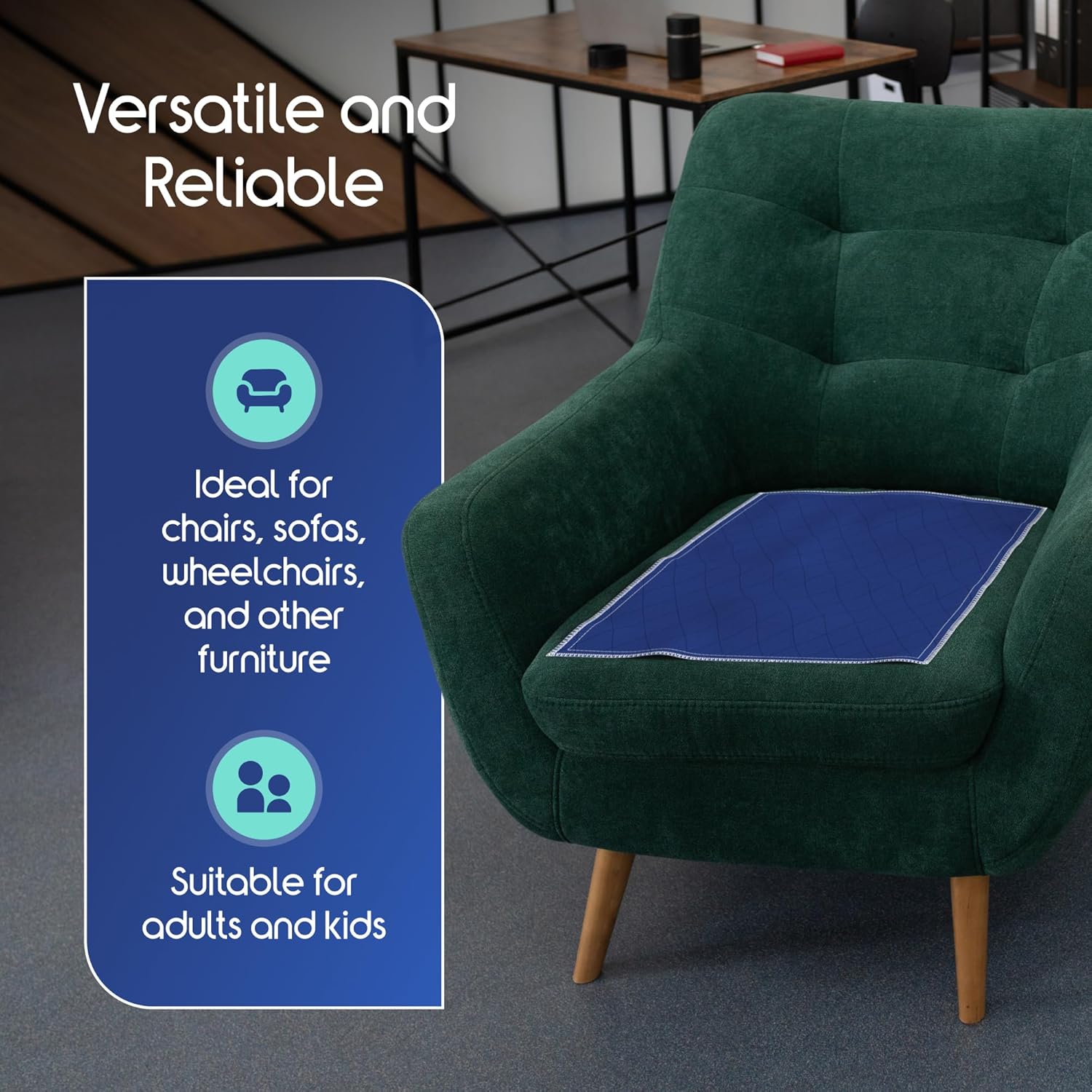 Inspire Waterproof Chair Pad, Dark Colored to Hide Stains, 18 x 24 – Quilted, for Incontinence Washable, for Adults and Kids Reusable Underpad