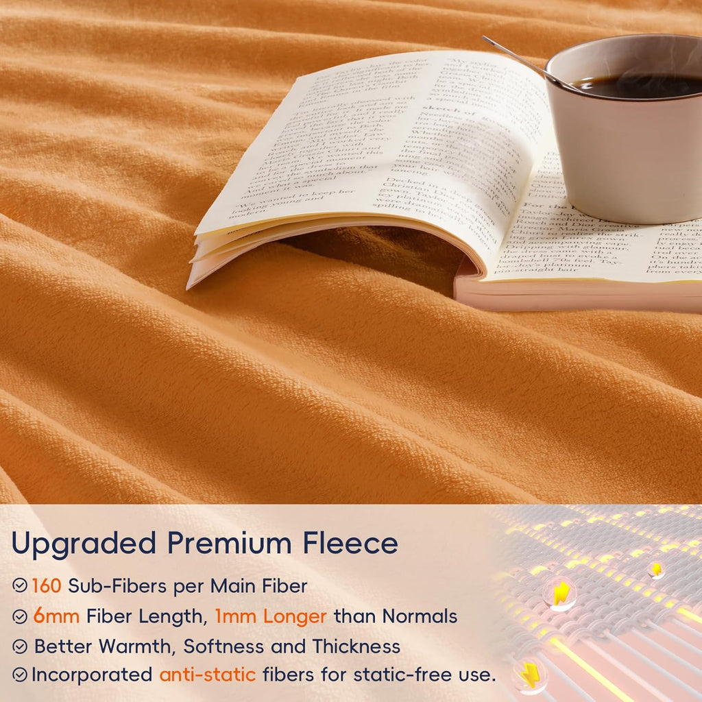 PHF Ultra Soft Fleece Blanket Queen Size, No Shed No Pilling Luxury Plush Cozy 300GSM Lightweight Blanket for Bed, Couch, Chair, Sofa Suitable for All Season, 90" x 90", Pumpkin Orange