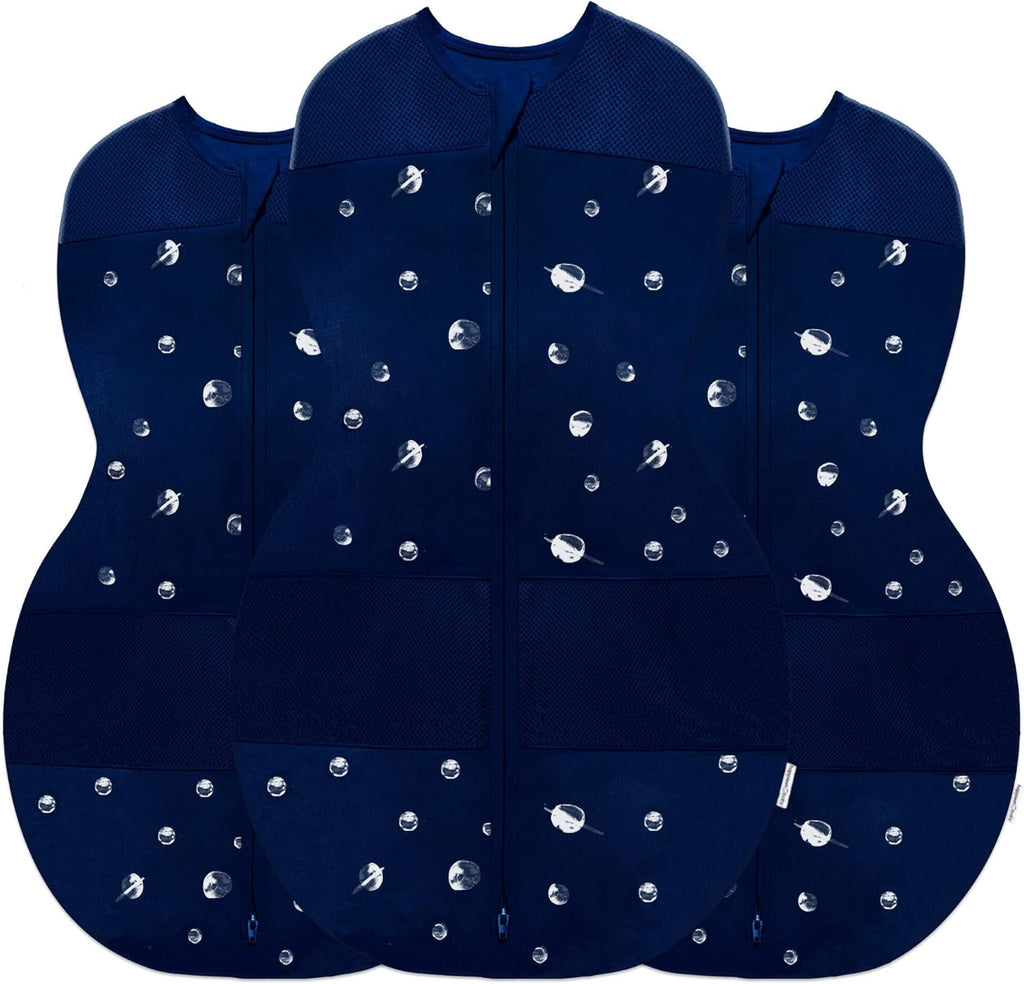 Happiest Baby Sleepea 5-Second Swaddle - 100% Organic Cotton Baby Swaddle Blanket - Doctor Designed Promotes Healthy Hip Development - 3-Pack Bundle (Midnight Planets, S, M, L)
