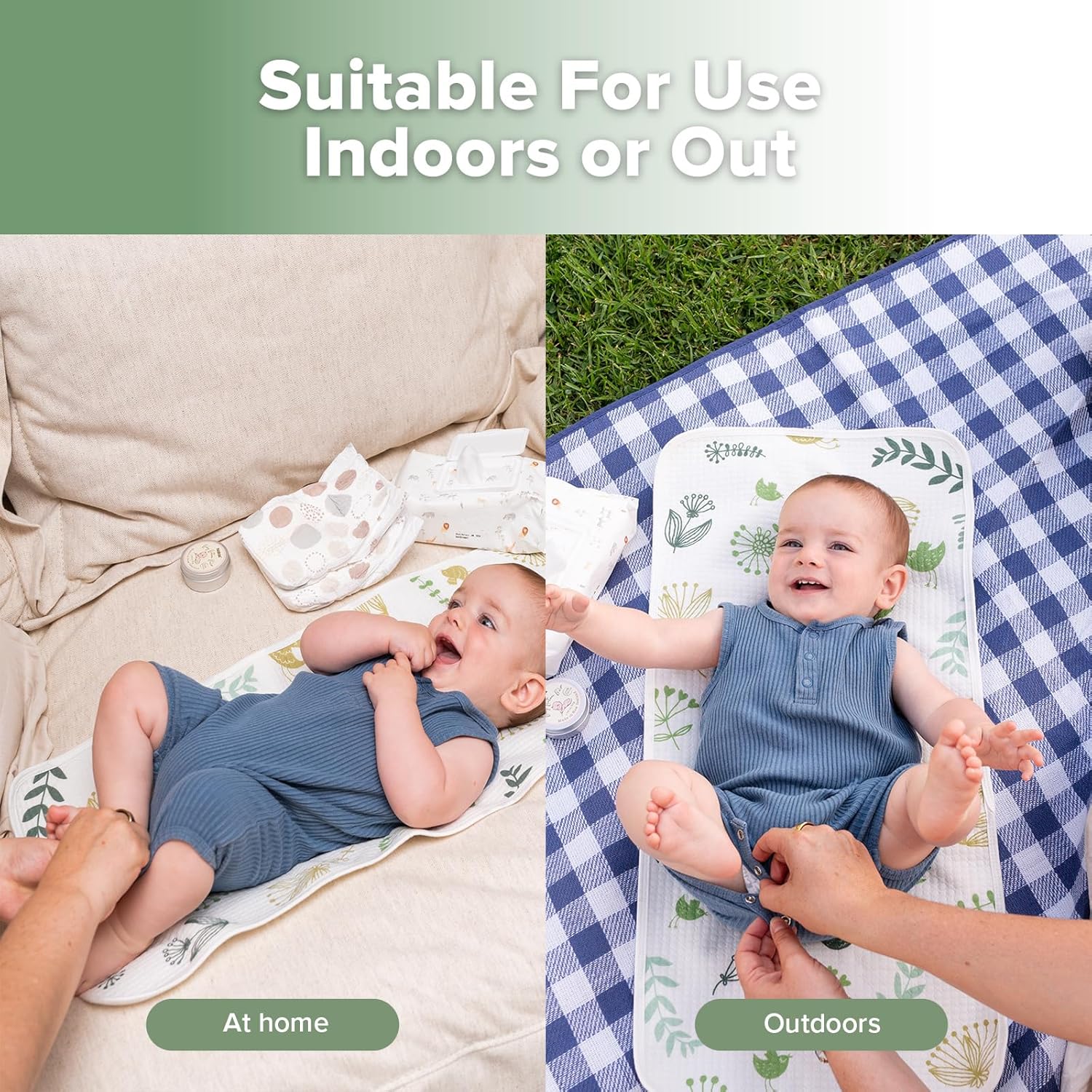 haakaa Waterproof Changing Pad Liners, 100% Cotton, Soft & Breathable (2pcs, 13" x 27.5" Honey Blossom+Spring Breeze)