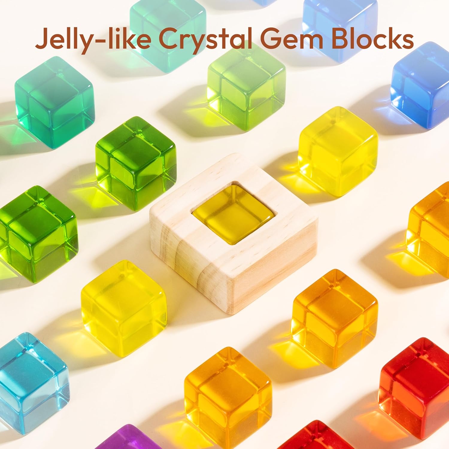 Wooden Rainbow Building Blocks Set for Kids, 22 PCS Wooden Blocks & 25 PCS Gem Cubes Stacking Blocks, Montessori Stacking Toys for Toddlers, Educational STEM Easter Toys for Boys Girls 3-6