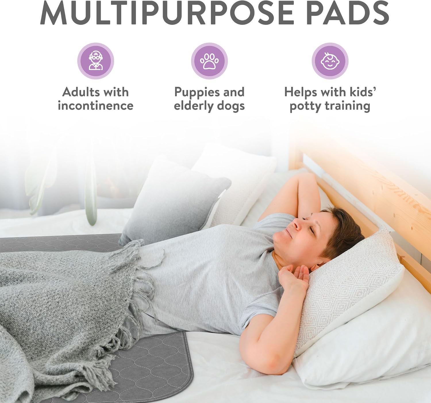 Inspire Underpads | Stain Hiding Gray Reusable Incontinence Bed Pads | Waterproof Mattress Pad | for Adults Babies and Dogs (34 X 52)