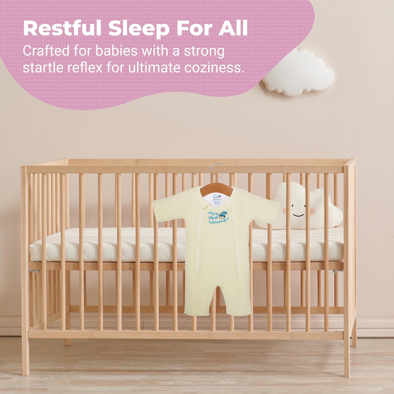 Magic Sleepsuit Baby Merlin's Microfleece Baby Swaddle Transition Product - Soft and Cozy Design, Double Zipper for Easy Diaper Changes, Promotes Safe Sleep, 3-6 Months - Cream - Small 12-18lbs