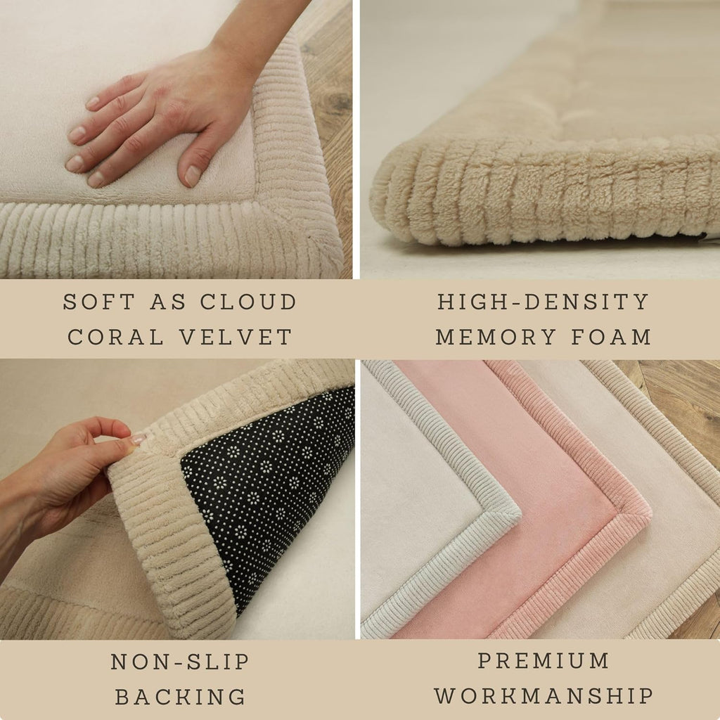 Premium Baby Play Mat 60”x 80” Beige – Cloud-Soft Coral Velvet Memory Foam Rug for Crawling & Play – Non-Slip, Water-Resistant, Care Tummy Time Mat – Non-Toxic Padded Playmat