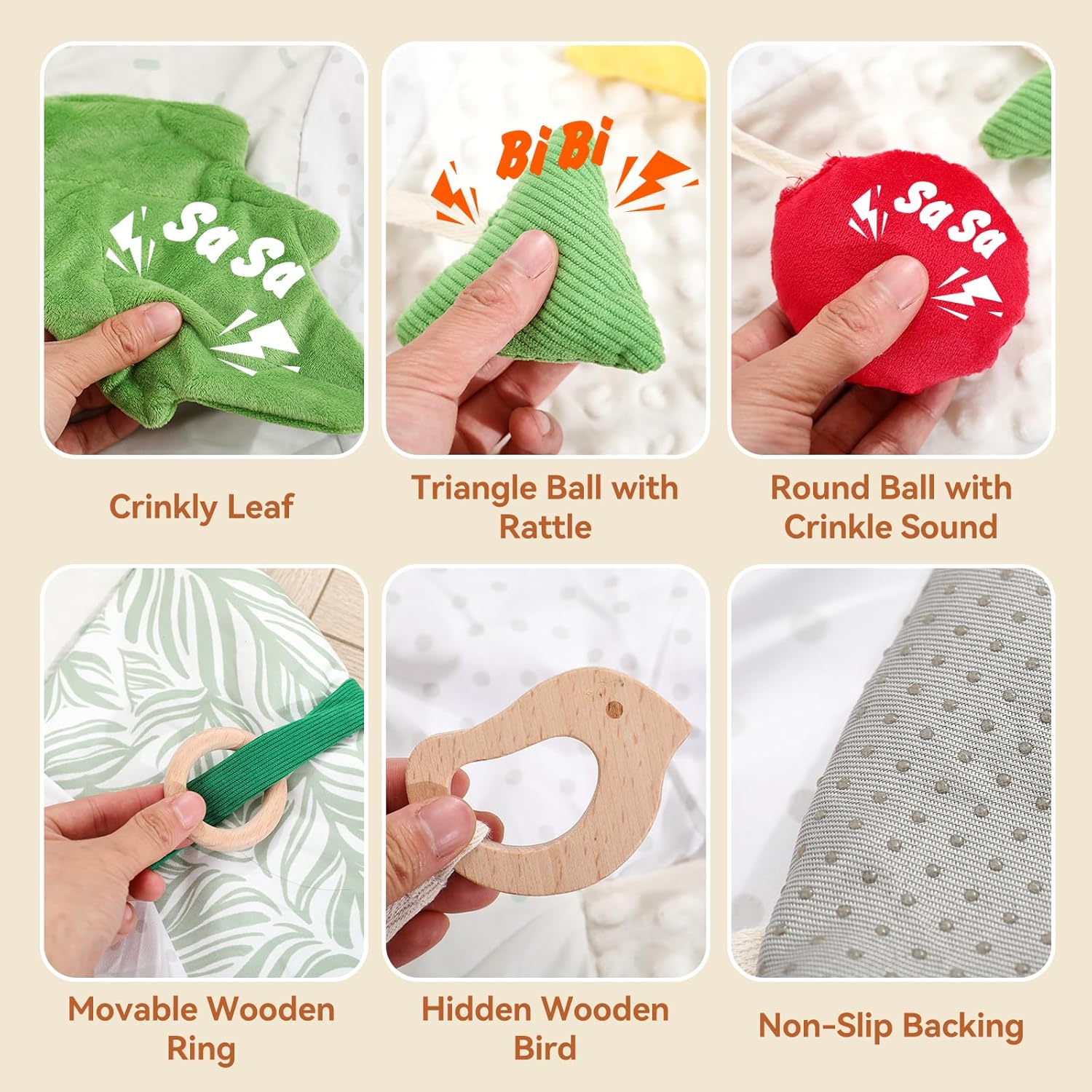 Montessori Baby Play Mat for Early Learning, Tummy Time Playmat, Activity Mat with 5 Development Zones, for Motor Skills & Sensory Development, Baby Essentials Gift