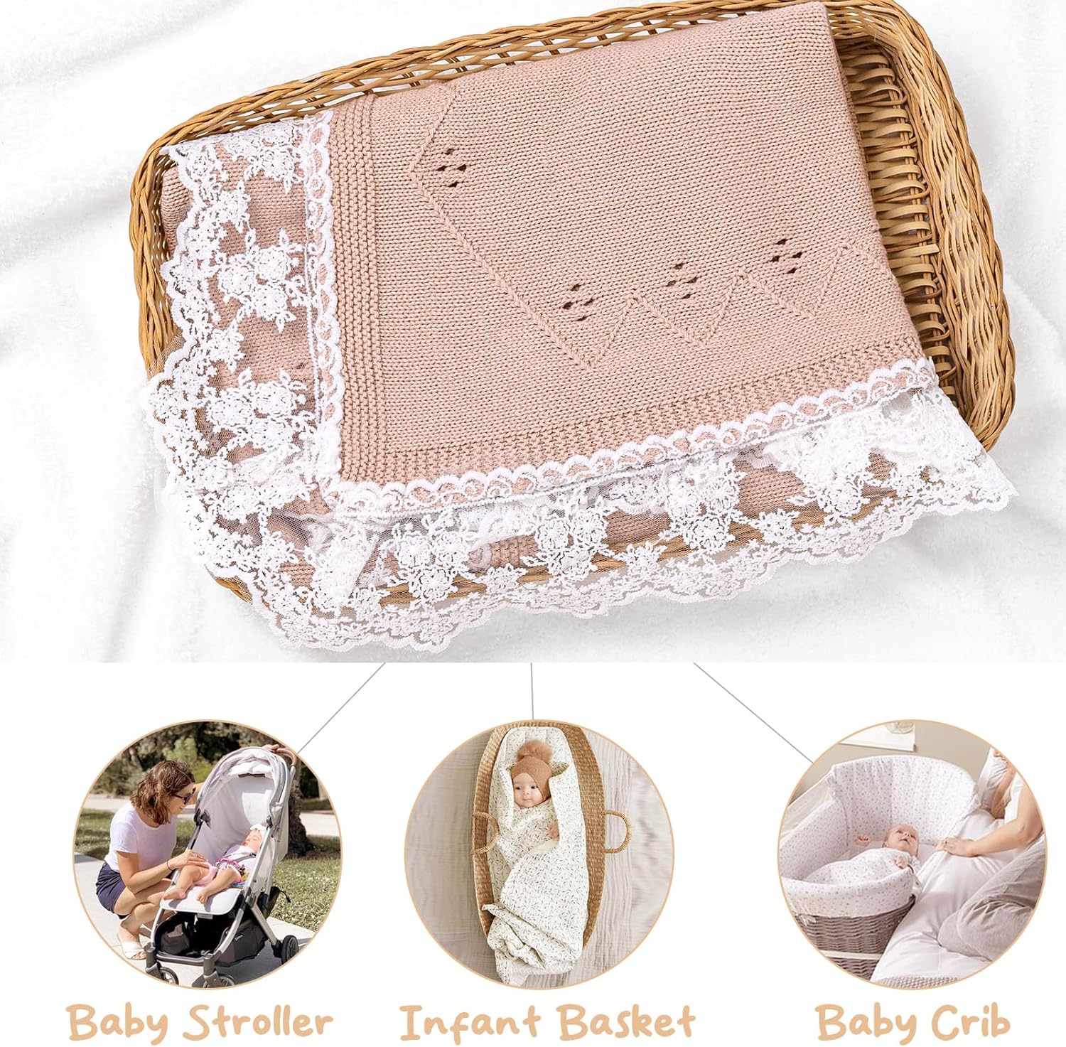Booulfi Baby Blanket for Girl Toddler Newborn Swaddle Receiving Knit Cotton Blanket Throw Blanket Soft Crochet Preemie Small Crib Gender Neutral Infant Baby Boy Blankets