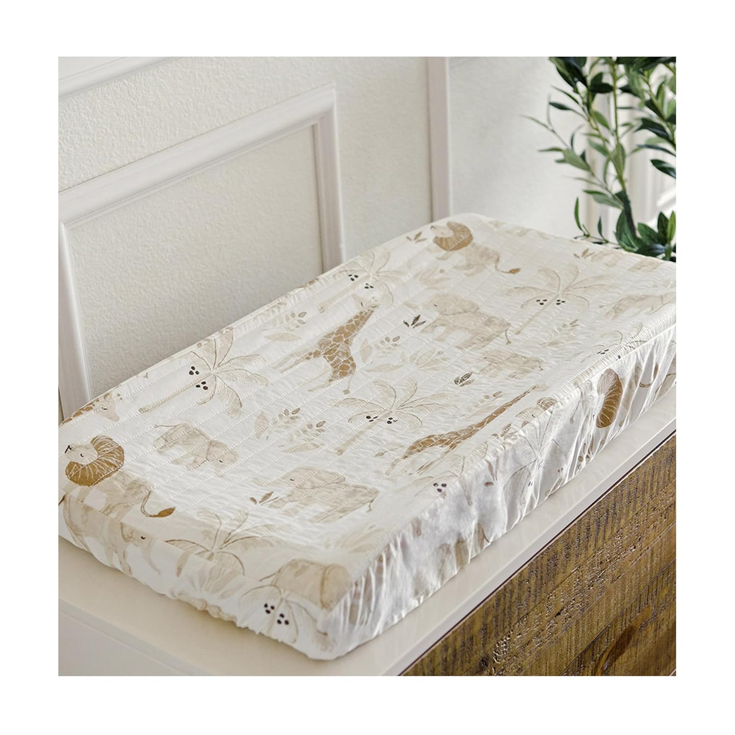 Crane Baby Jungle Theme Changing Pad Cover, 100% Cotton, Quilted Design, Machine Washable, Elastic Fit, Safari Animal Nursery Decor