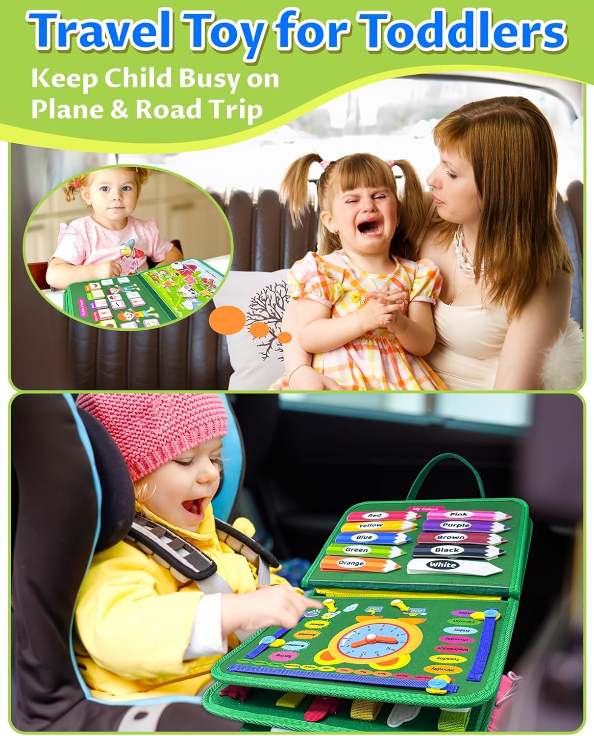 Busy Board Montessori Toys for Toddler Travel, Educational Activities Learn Fine Motor Skills