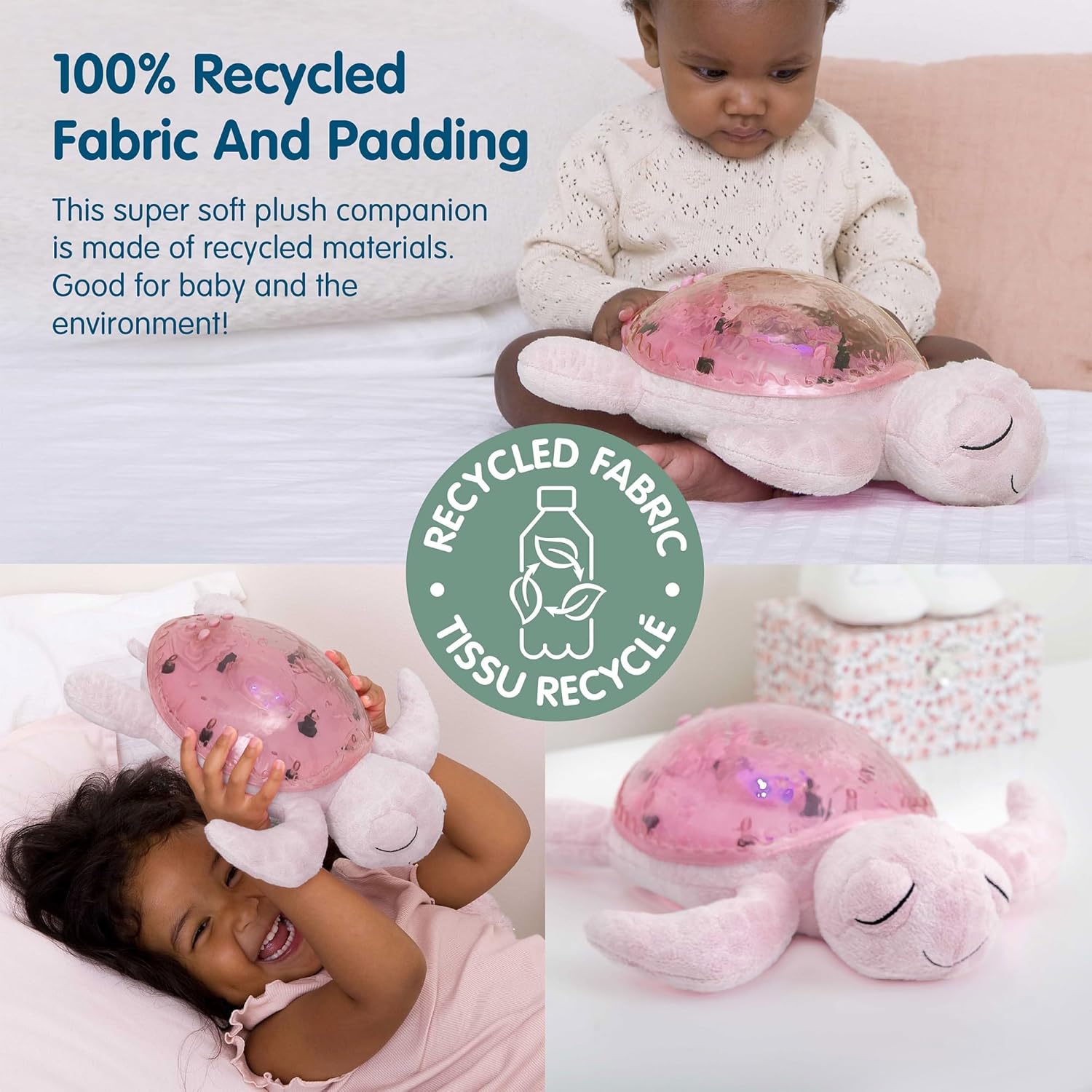 ﻿Cloud b Ocean Projector Nightlight with 2 White Noises & 2 Soothing Sounds | Adjustable Settings | Cry Sensor | Tranquil Turtle - Pink (Rechargeable)