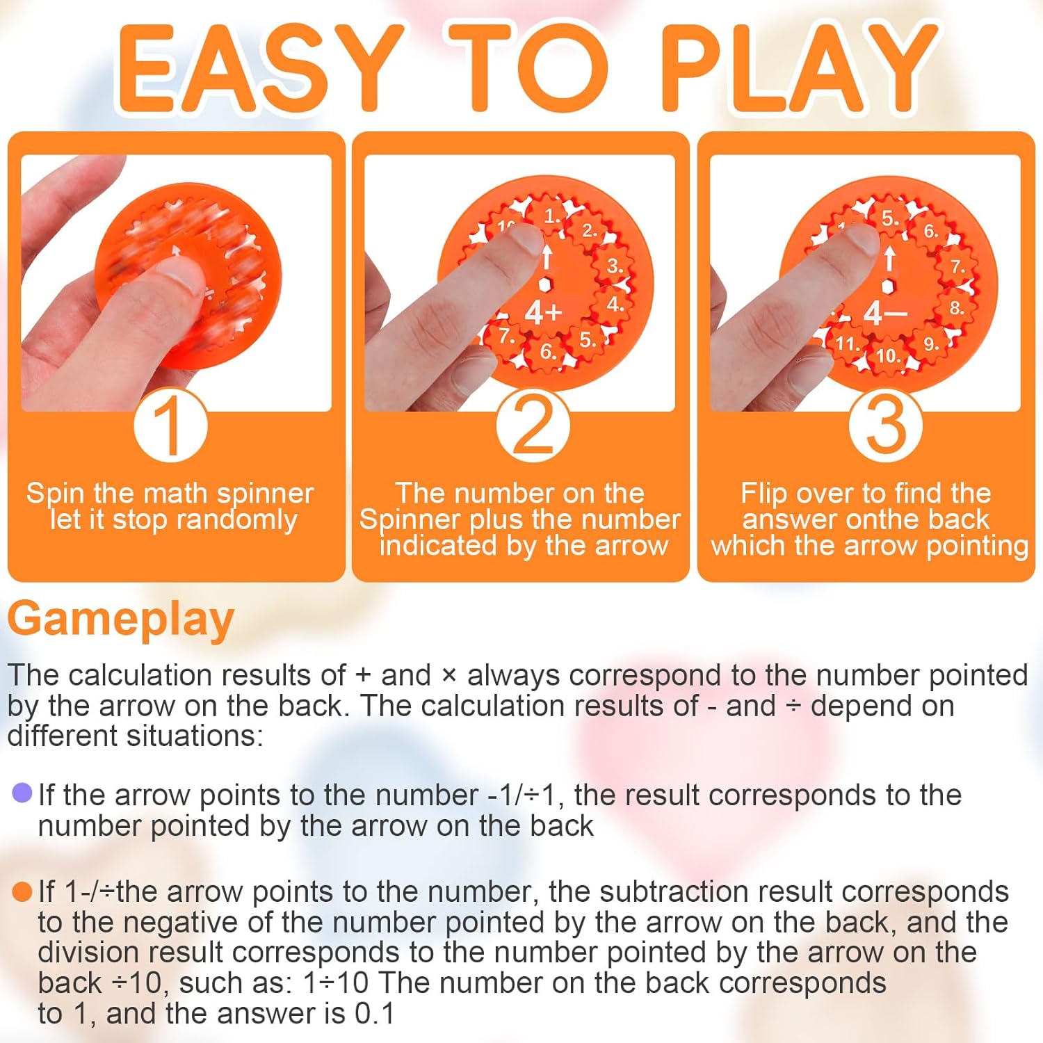 Math Fidget Spinners, Math Fact Fidget Spinners, Fidget Spinners Games Math (Add or Subtract 9pcs)