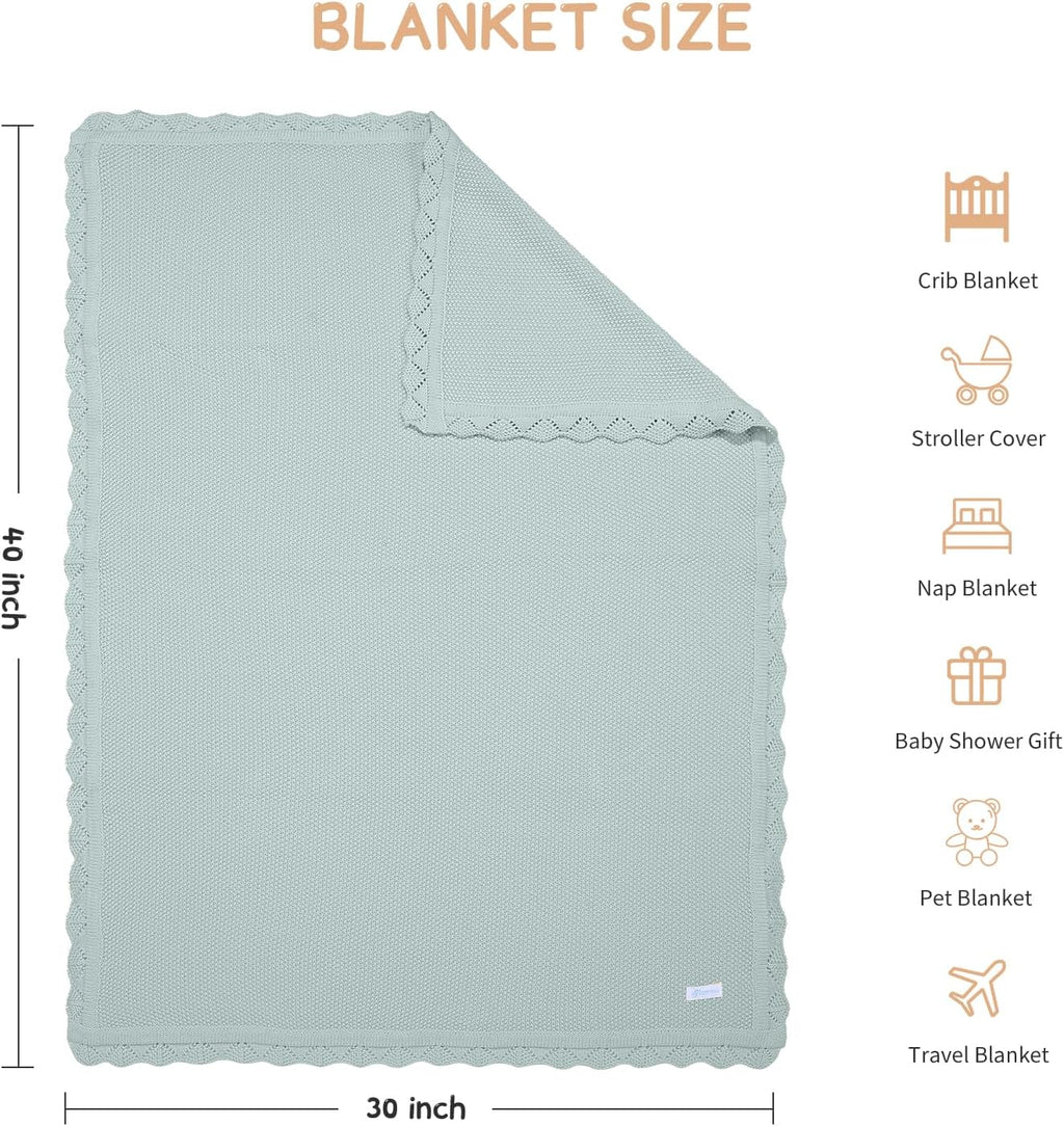 Cotton Baby Blankets 100% Knit Soft Warm Lace Toddler Newborn Nursery Receiving Blankets,30 X 40 Inches, Green