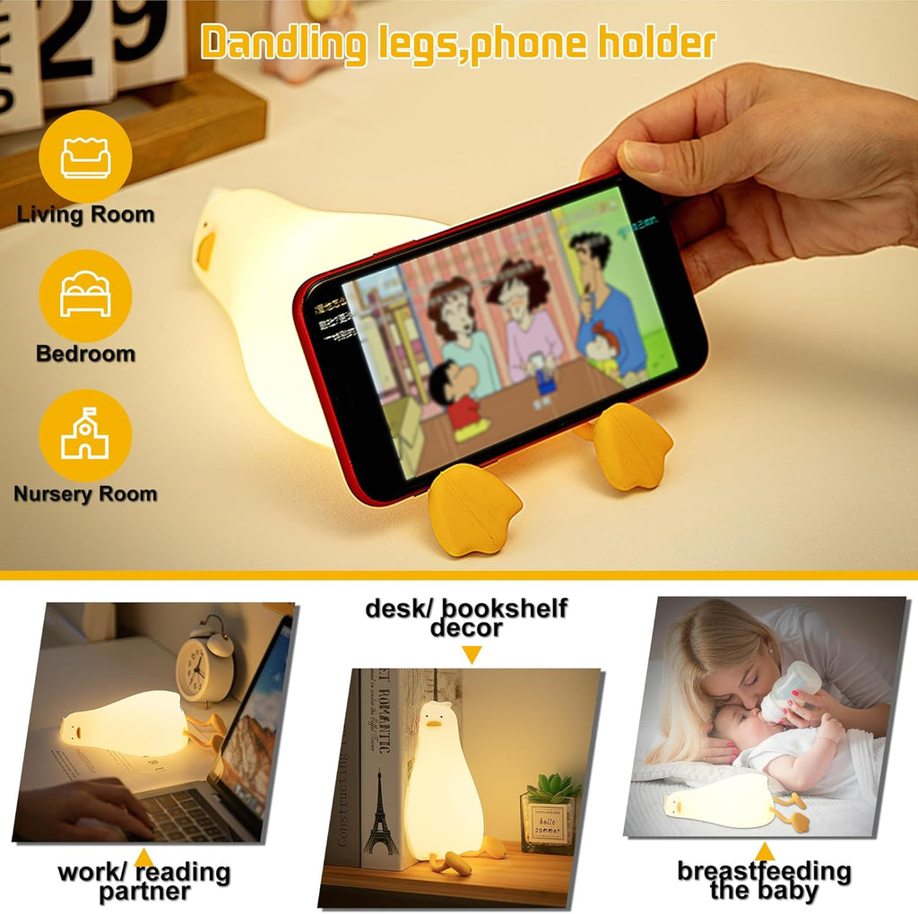 Cute Duck Night Light, Rechargeable Fun Lying Flat Duck Lamp, LED Squishy Animal Novelty Lamp, 3-Level Dimmable Nursery Nightlight for Kids Breastfeeding, Teen Boy Girl Bedside Decor