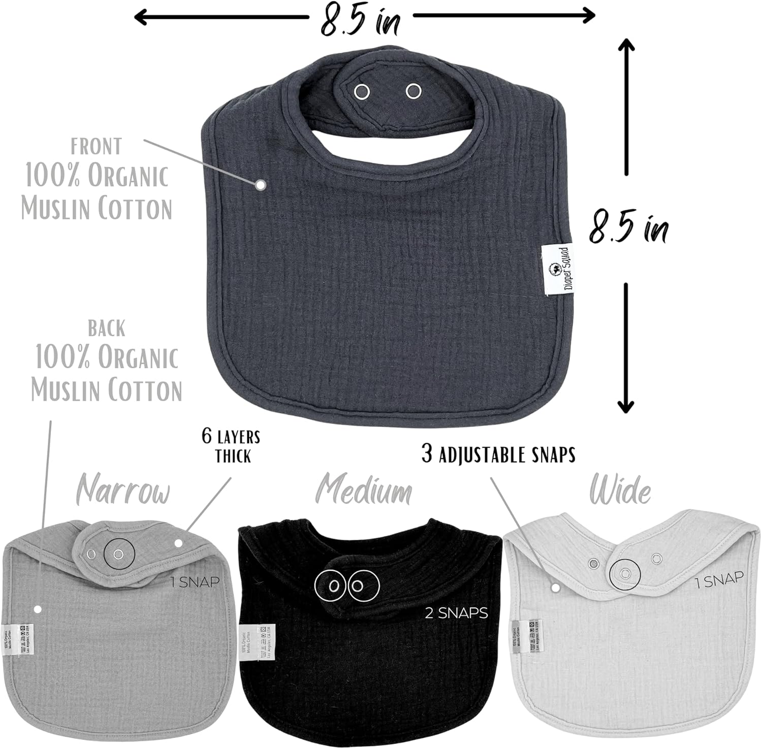 DiaperSquad's Baby Bibs for Drooling and Teething, Bibs for Boys, Baby Girl - Solid Cotton Baby Drool Bibs