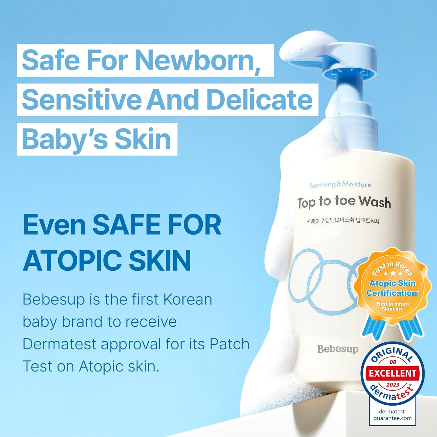 BEBESUP- 베베숲 Head to Toe Wash Baby Shampoo | Korean Skincare for Sensitive & Atopic Skin Organic Rice Cera Biome Hypoallergenic Coconut-Derived Cleanser Head to Toe Use 10.14 fl oz