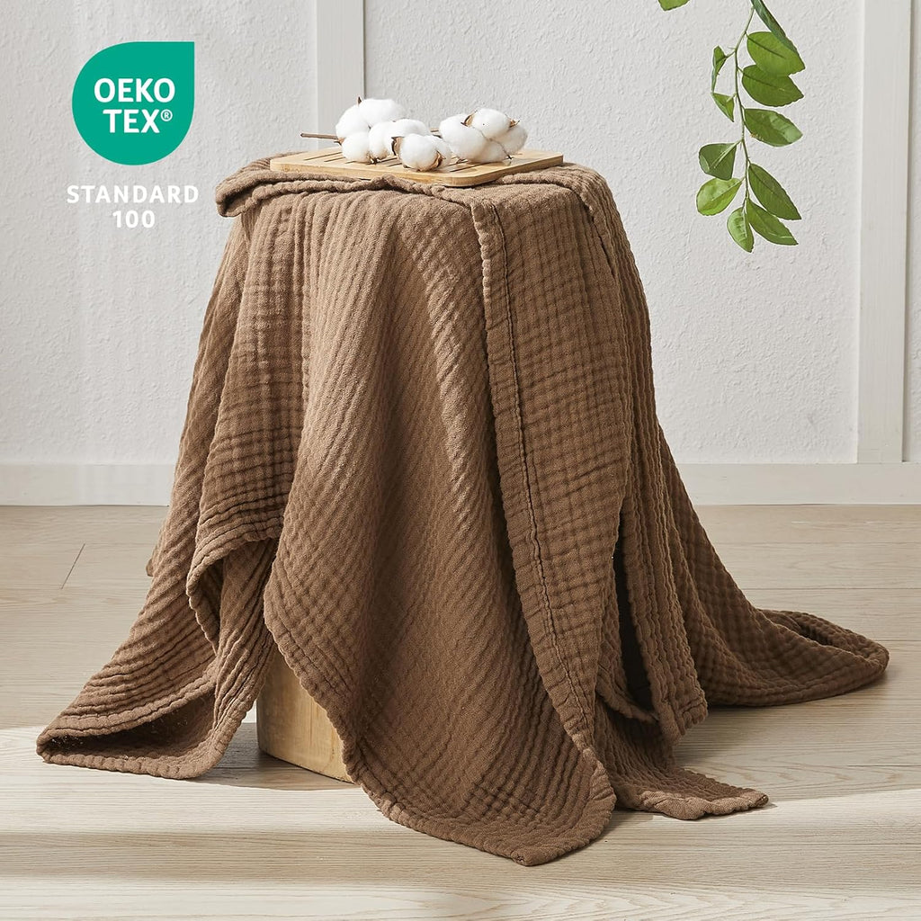 EMME Cotton Muslin Twin Blanket Breathable Gauze Blanket Soft Lightweight Blankets Adults Gifts for Women (Brown, 60"x80")