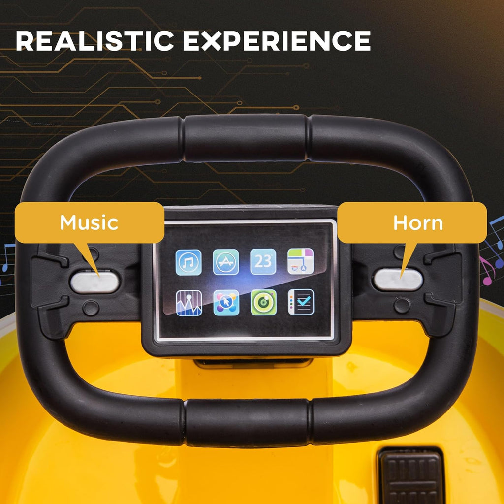 Aosom Toddler Bumper Car, 360° Rotation 6V Kids Electric Ride on Bumper Car with EVA Bumper Edges, Twins Motor, Songs, Horn, LED Lights, Safety Belt for 18-48 Months, Yellow