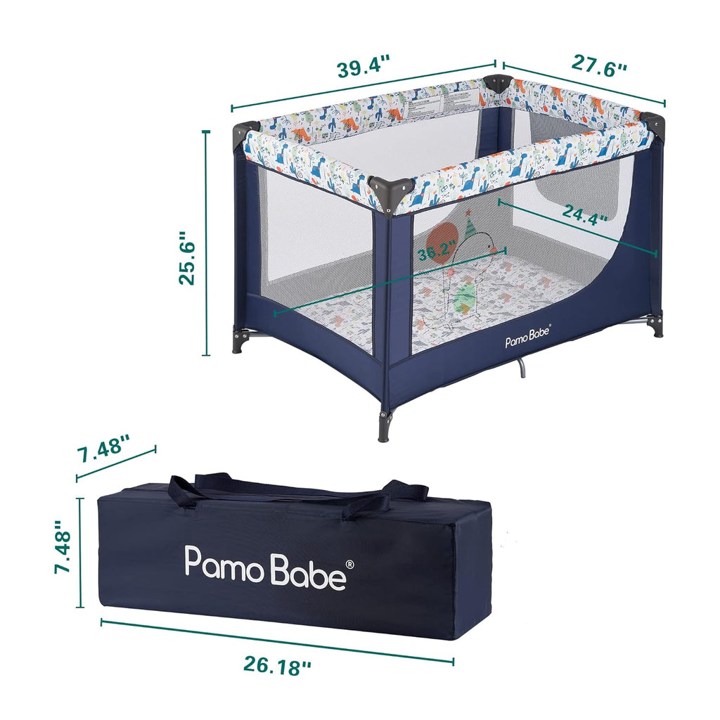 Pamo Babe Travel Foldable Portable Bassinet Baby Infant Comfortable Play Yard Crib Cot with Soft Mattress Breathable Mesh Walls, and Carry Bag Blue
