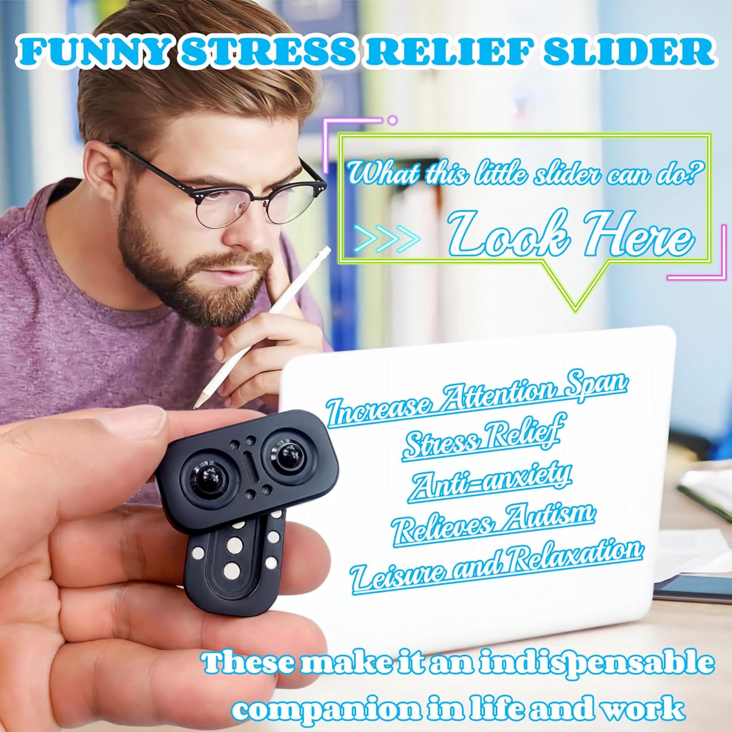 New Abstract Owl Shape Design Fidget Slider,Men's EDC Hand Slider,Poker Push Card Stress Relief Toys,Interesting Fidget Toys for Adults/Office Desk Toys Gifts for Boyfriend and Father (Black)