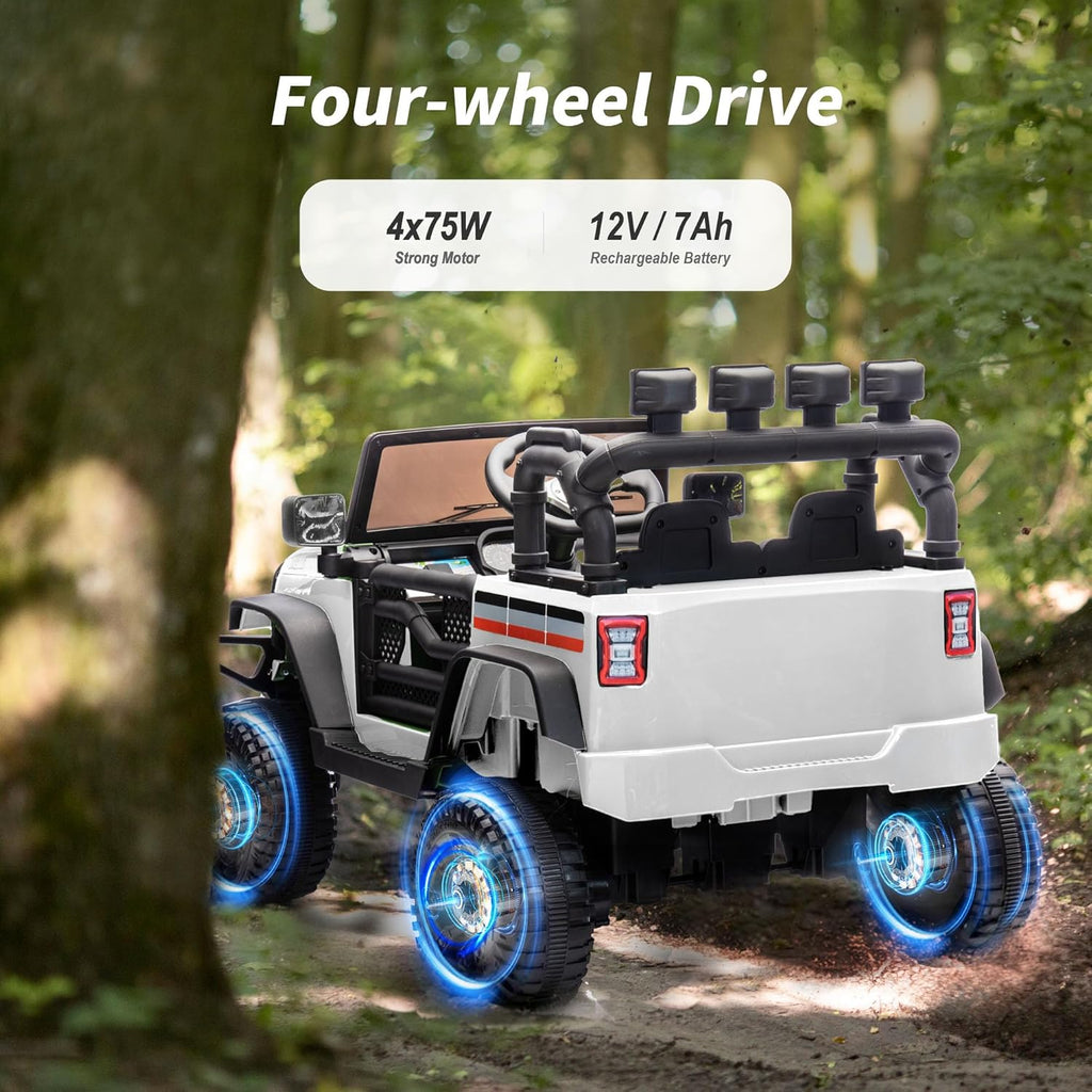 4WD Kids Ride on Car Truck, 12V 7Ah Kids Electric Vehicles Car Ride on Toy for Toddlers 3-5 with Remote Control - White