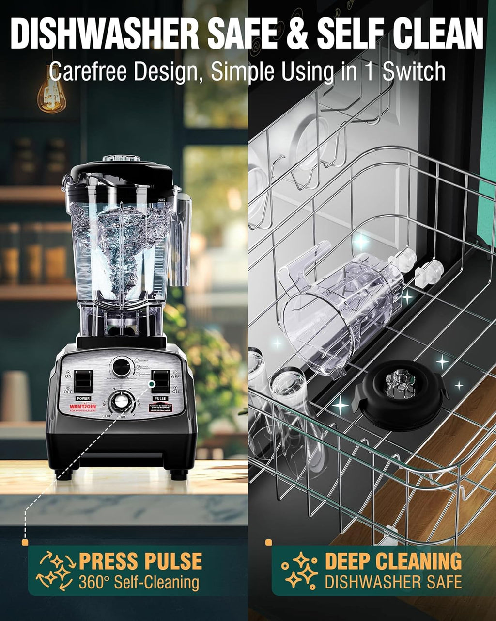 WantJoin Blender for Smoothies - 68oz Countertop Blender for Kitchen Professional Smoothie maker w/Powerful 1800W Copper Motor, 30000 RPM, 16 Speeds, Multi-Functional Smoothie for Home