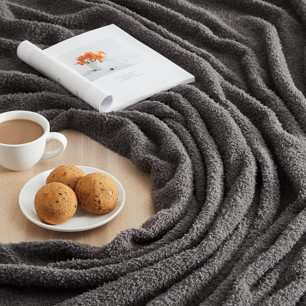 CYMULA Super Soft Knit Throw Blanket Twin Size Dark Grey-Lightweight Plush Fuzzy Fluffy Warm Cozy Blankets and Throws for Sofa Bed All Season Use, 60x80 inches
