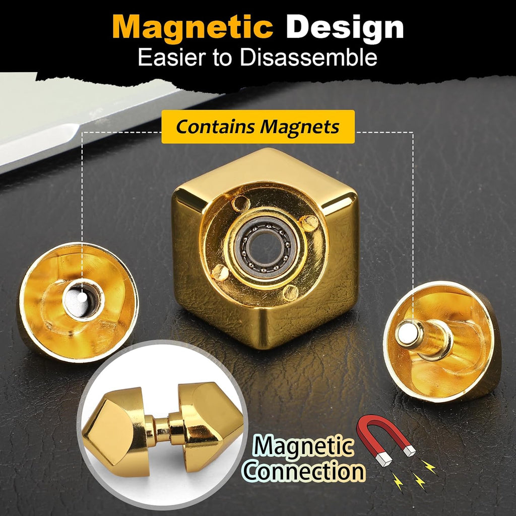Metal Cube Fidget Spinner Toy for Kids Adults, Gold Cube Fidget Block Figner Spinner Focus 2 in 1 Spinning for Boys 3-12, Mini Gadget Easter Basket Stuff Desk Relaxing EDC Toy